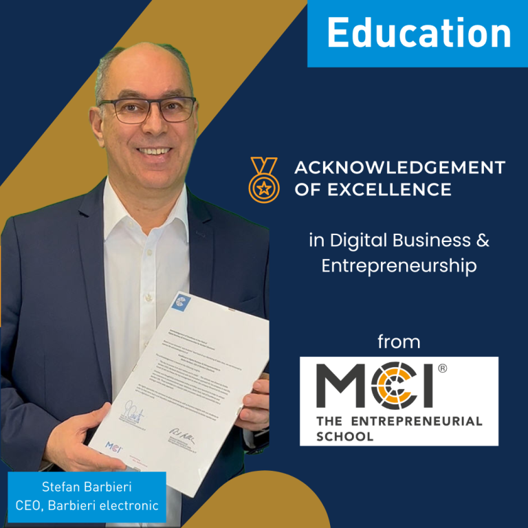 Our CEO Stefan Barbieri receives Acknowledgement of Excellence from MCI Innsbruck